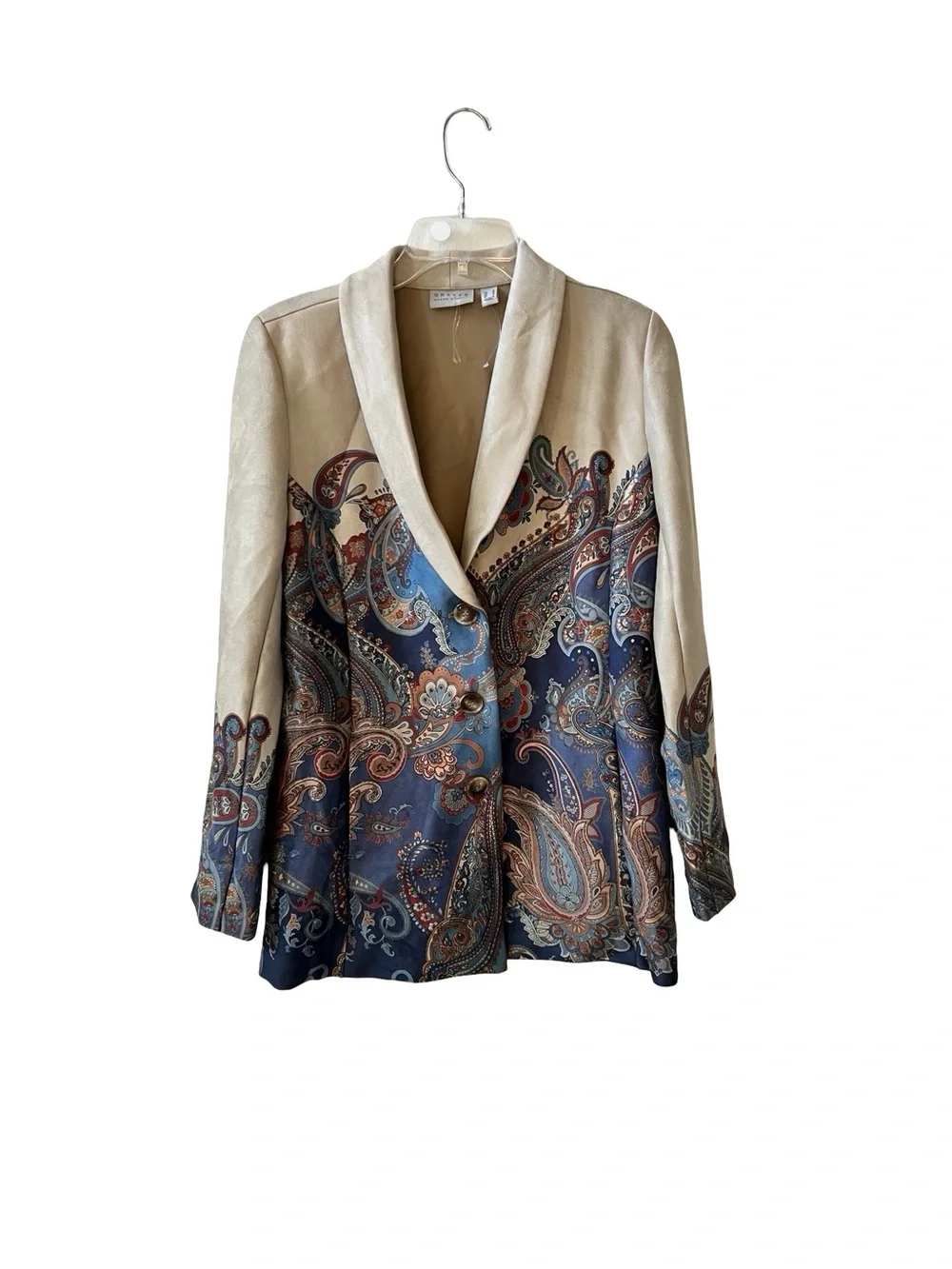 Susan Graver Paisley Print Open Front Blazer Jacket Size Small Boho Chic